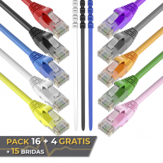 Pack 16 Cables + 4  GRATIS Ethernet CAT6 RJ45 24AWG 3m + 15 Bridas Max Connection