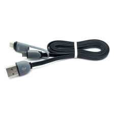Cable Plano USB a Micro USB + Lightning Negro