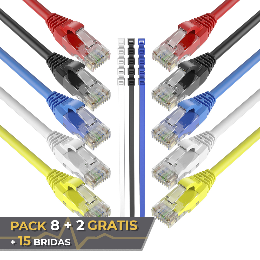 Max Connection Pack 2 Cables de Red F/STP RJ45 Cat.7 24AWG 1m + 15 Bridas  Colores Surtidos, PcCompo
