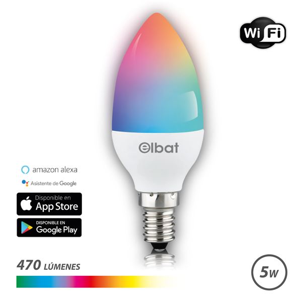 Bombilla LED Smart WiFi Vela C37 E14 5W 470LM RGB > Iluminacion