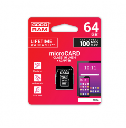 MICRO SD GOODRAM 64GB C10 UHS-I Con Adaptador