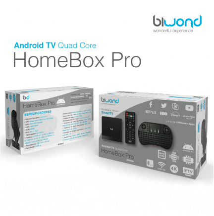 Smart TV Android 9.1 HDR 4K + Teclado Inalámbrico 4GB RAM 32GB ROM HomeBox Pro Biwon