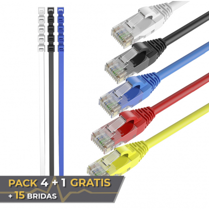 Pack 4 Cables + 1 GRATIS Ethernet CAT6 RJ45 24AWG 3m + 15 Bridas Max Connection