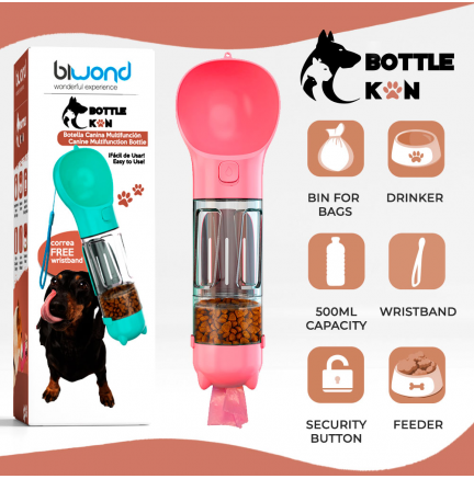 Botella Multifunción Mascotas Biwond Bottle Kan Rosa
