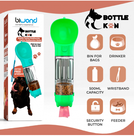 Botella Multifunción Mascotas Biwond Bottle Kan Verde