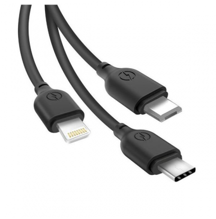 Cable NB103 Carga Rápida 3 en 1 Micro USB + Tipo C + Lightning a USB Negro XO
