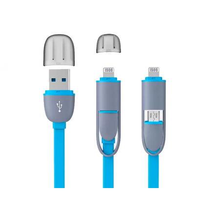 Cable Retráctil USB a Lightning+MicroUSB Naranja