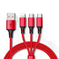 Cable Multi Carga USB 2.0 a Tipo C + Ligthning + Micro USB Rojo Biwond