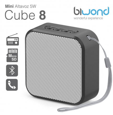 Mini Altavoz Bluetooth 5W Cube 8 Negro Biwond
