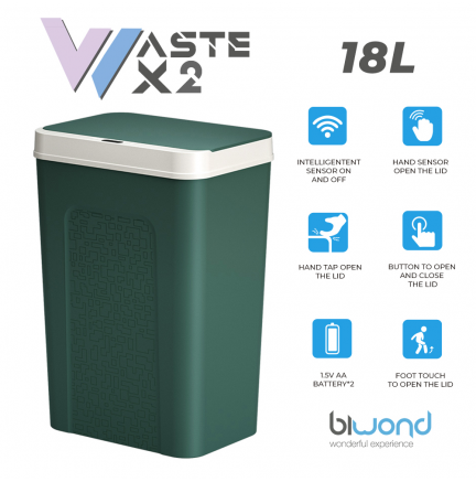 Cubo Basura Inteligente Sensor 18L WASTE X2 Verde Biwond REACONDICIONADO