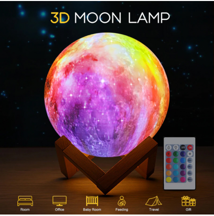 Lámpara LED Altavoz 3D Luna 16 Colores