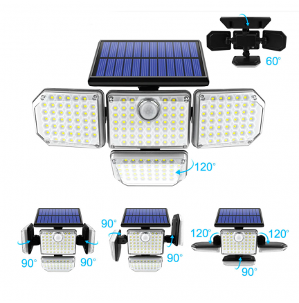 Foco Solar LED 182 Exterior + Sensor Movimiento + Control Remoto