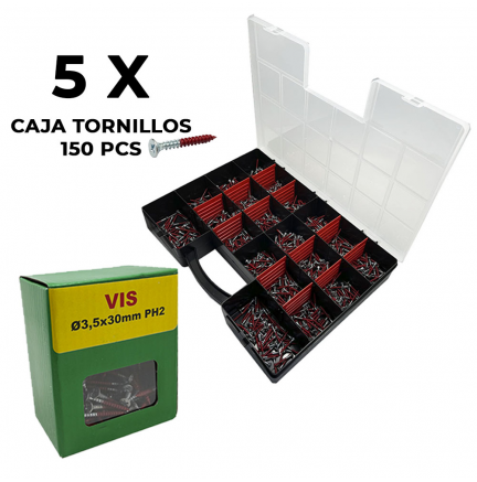 Maletín Clasificador Herramientas + 5 Cajas Tornillos  3,5 x 30mm PH2