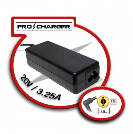 Cargador 20V/3.25A 5.5mm x 2.5mm 65w Pro Charger