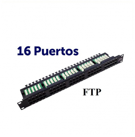 Panel de Parcheo 16 Puertos Krone FTP CAT6 Enracable 19”en 1U Negro CROMAD