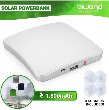 Powerbank Solar Pared Biwond 1.800mAh 1 x USB + 4 Ventosas Blanco