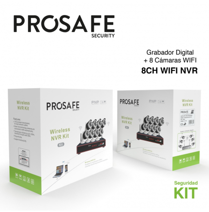 Kit Seguridad Grabador + 1TB HDD Vídeo Inalámbrico 8 Cámaras 8CH WIFI NVR ProSafe