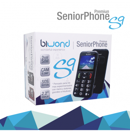 Teléfono Biwond S9 Dual SIM SeniorPhone Negro + Estación Carga