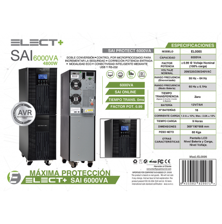 SAI Protect Online 6000VA EL0005 Elect + (SIN BATERÍAS)