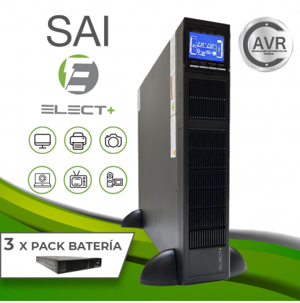 SAI Rack Protect Online 6000VA EL0007 + 3 Pack Baterías 12V/7Ah 16pcs Elect +