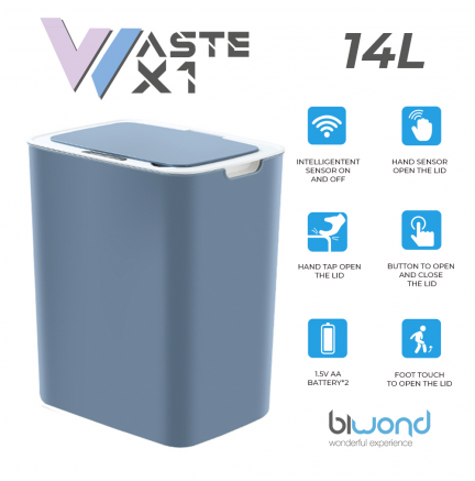 Cubo Basura Inteligente Sensor 14L WASTE X1 Azul Biwond