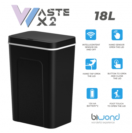 Cubo Basura Inteligente Sensor 18L WASTE X2 Negro Biwond