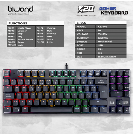 Teclado Mecánico Gaming Biwond K20 Pro Tournament Edition 
