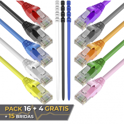 Pack 16 Cables + 4 GRATIS Ethernet CAT6 RJ45 24AWG 1m + 15 Bridas Max Connection