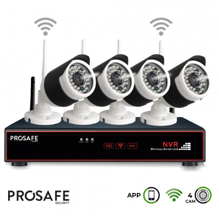 Kit Seguridad Grabador Vídeo Inalámbrico 4 Cámaras 4CH WIFI NVR ProSafe