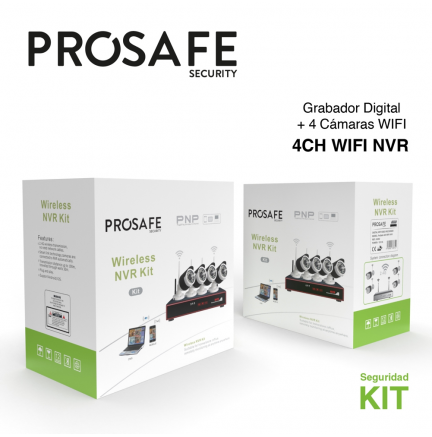Kit Seguridad Grabador Vídeo Inalámbrico 4 Cámaras 4CH WIFI NVR ProSafe